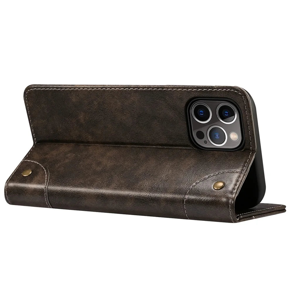 SUTENI 055 Series Wallet Design Flip Phone Cover Automatic Closing PU Leather+TPU Case with Stand for iPhone 12 Pro Max 6.7 inch - Black - 4