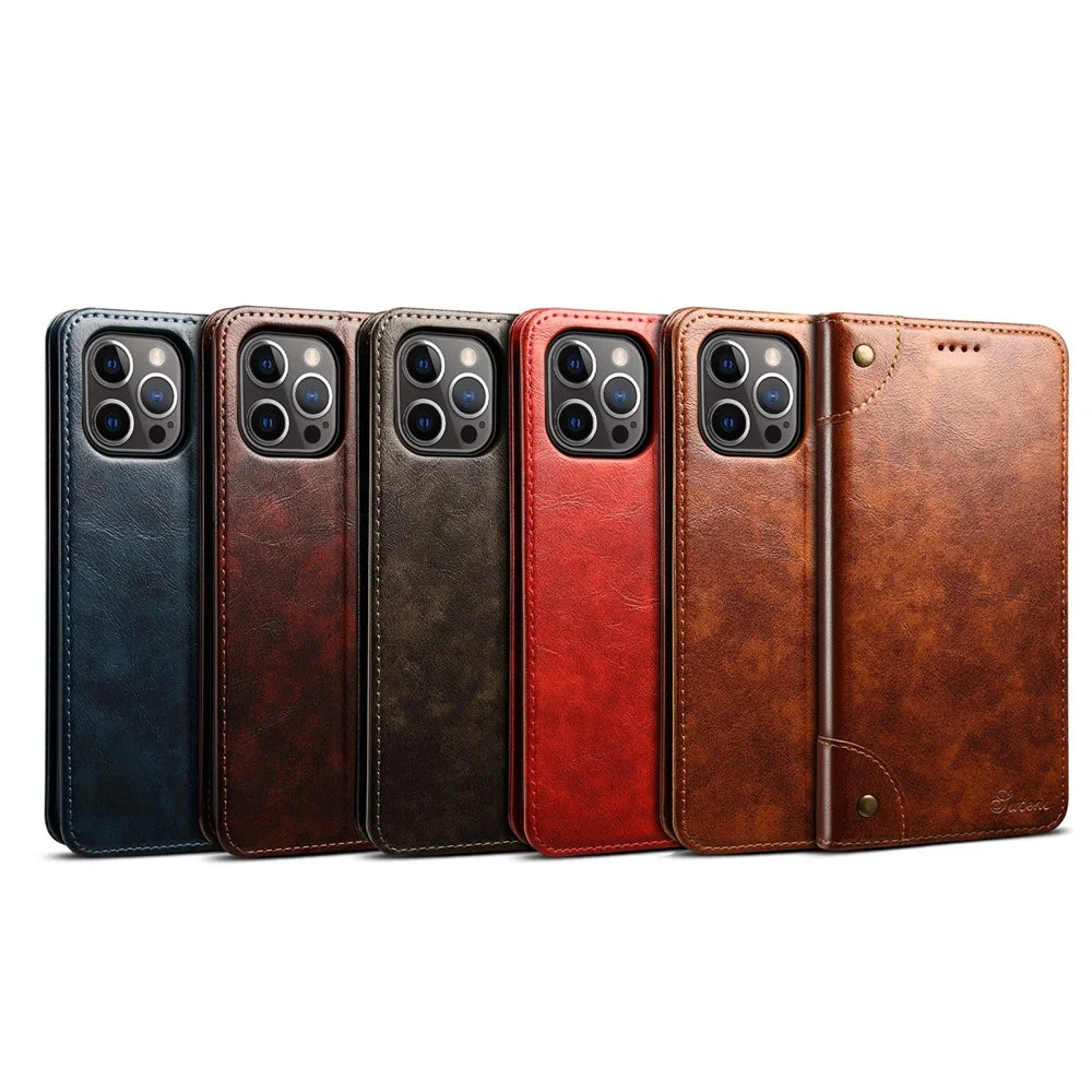 SUTENI 055 Series Wallet Design Flip Phone Cover Automatic Closing PU Leather+TPU Case with Stand for iPhone 12 Pro Max 6.7 inch - Black - 6