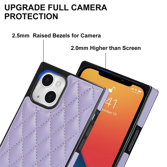 Phone Cover Soft TPU+Microfiber Leather Phone Back Case with Shoulder Strap for iPhone 13 6.1 inch - Purple - 5
