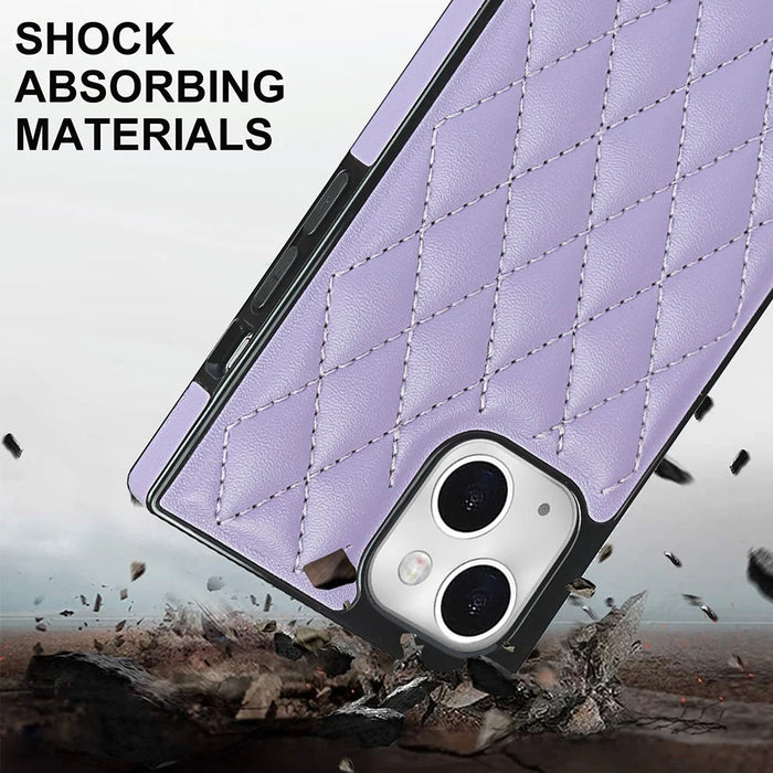 Phone Cover Soft TPU+Microfiber Leather Phone Back Case with Shoulder Strap for iPhone 13 6.1 inch - Purple - 7