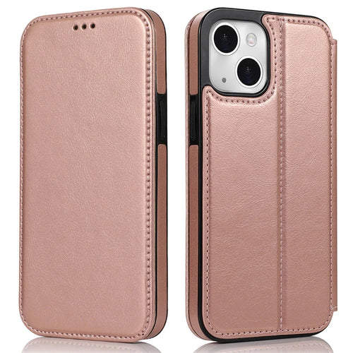 Jazz Series Auto-absorbed Magnetic Closure Stand Leather Phone Cover Shell with Card Slots for iPhone 13 mini 5.4 inch - Rose Gold - 1