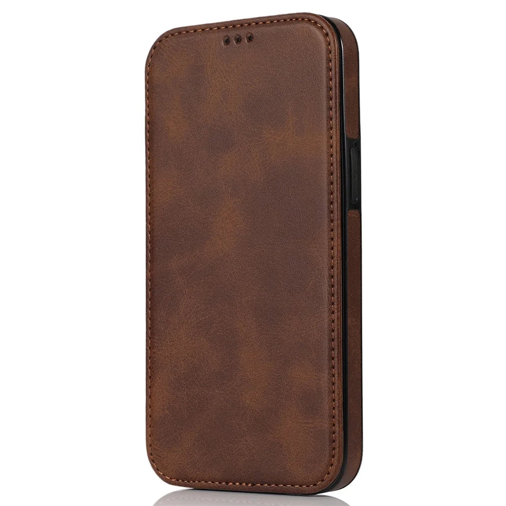 Jazz Series Card Slots PU Leather Magnetic Auto Closing Phone Cover Stand Protective Shell for iPhone 13 6.1 inch - Brown - 2
