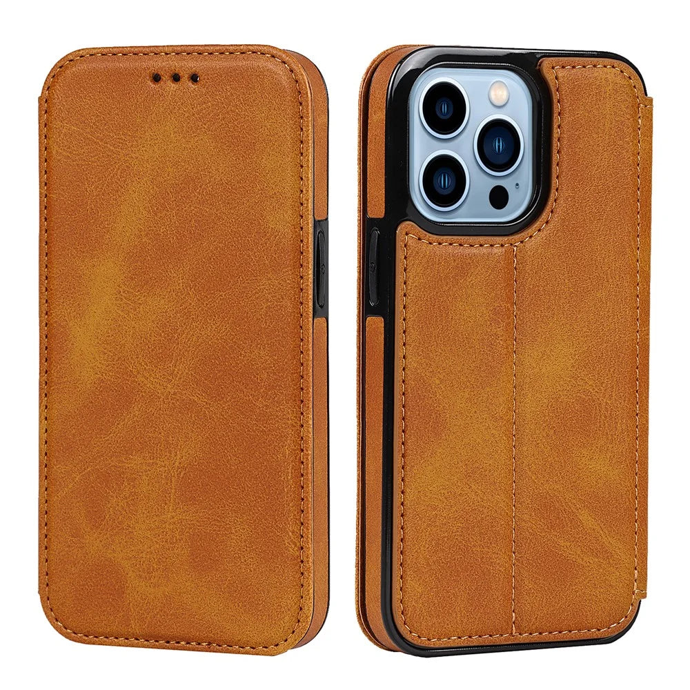 Jazz Series PU Leather + TPU Magnetic Auto-absorbed Stand Phone Cover Case with Card Holder for iPhone 13 Pro 6.1 inch - Khaki - 1