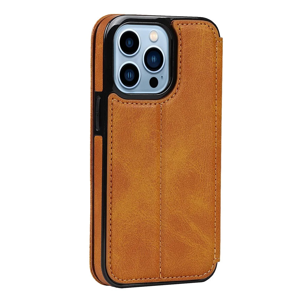 Jazz Series PU Leather + TPU Magnetic Auto-absorbed Stand Phone Cover Case with Card Holder for iPhone 13 Pro 6.1 inch - Khaki - 3