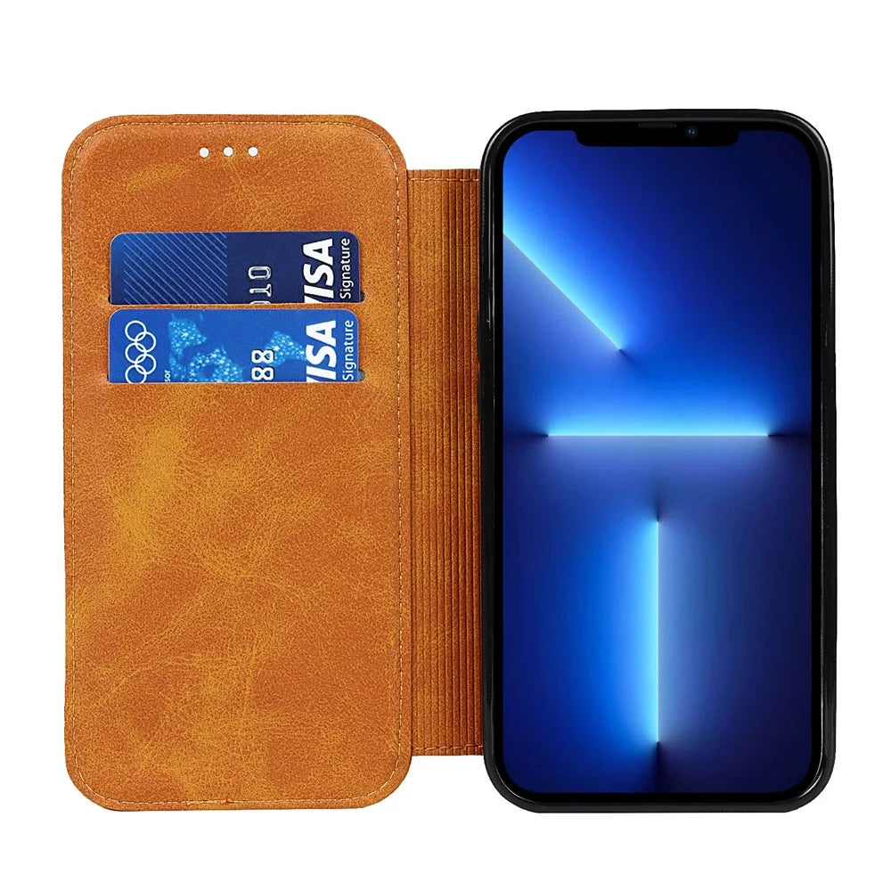 Jazz Series PU Leather + TPU Magnetic Auto-absorbed Stand Phone Cover Case with Card Holder for iPhone 13 Pro 6.1 inch - Khaki - 4
