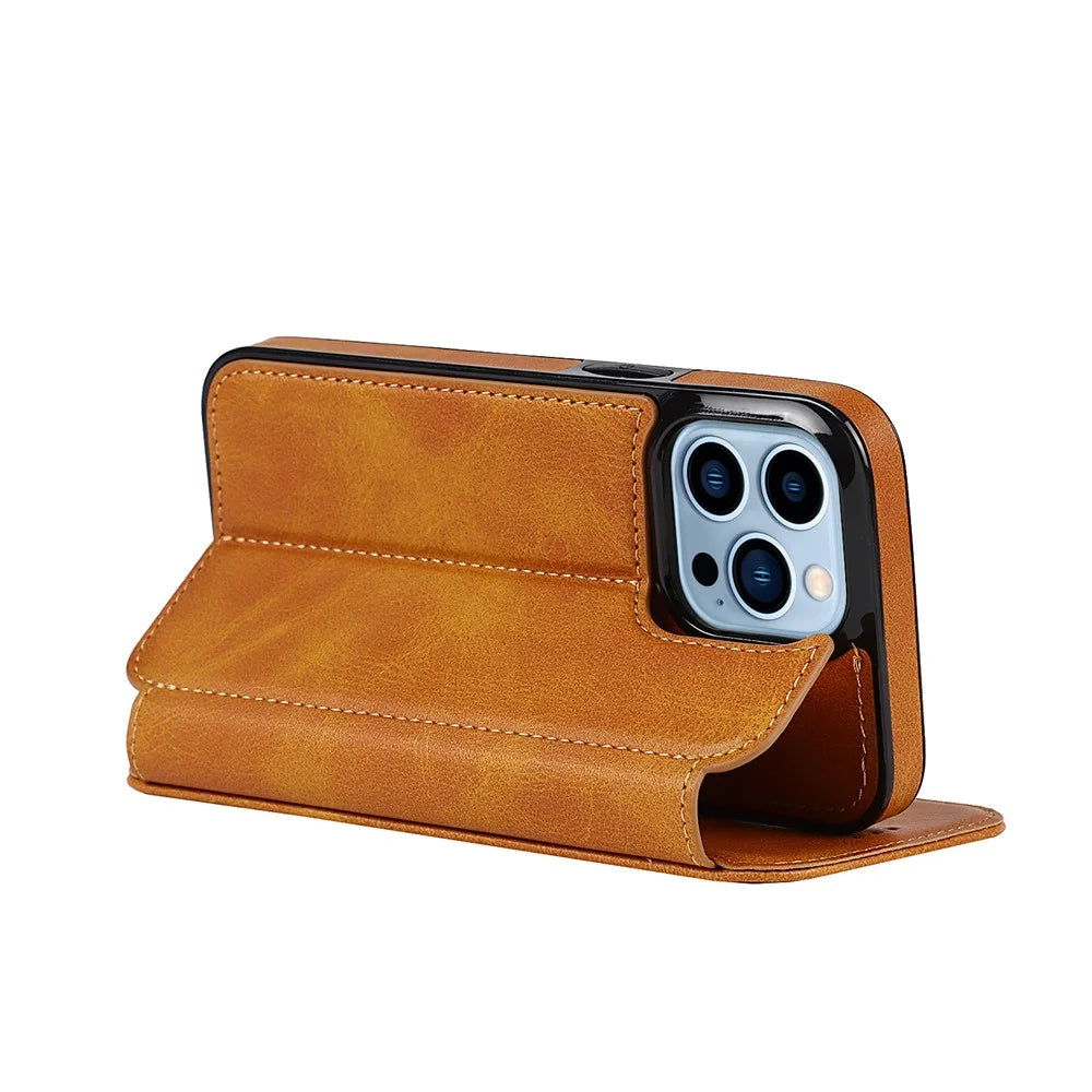 Jazz Series PU Leather + TPU Magnetic Auto-absorbed Stand Phone Cover Case with Card Holder for iPhone 13 Pro 6.1 inch - Khaki - 5