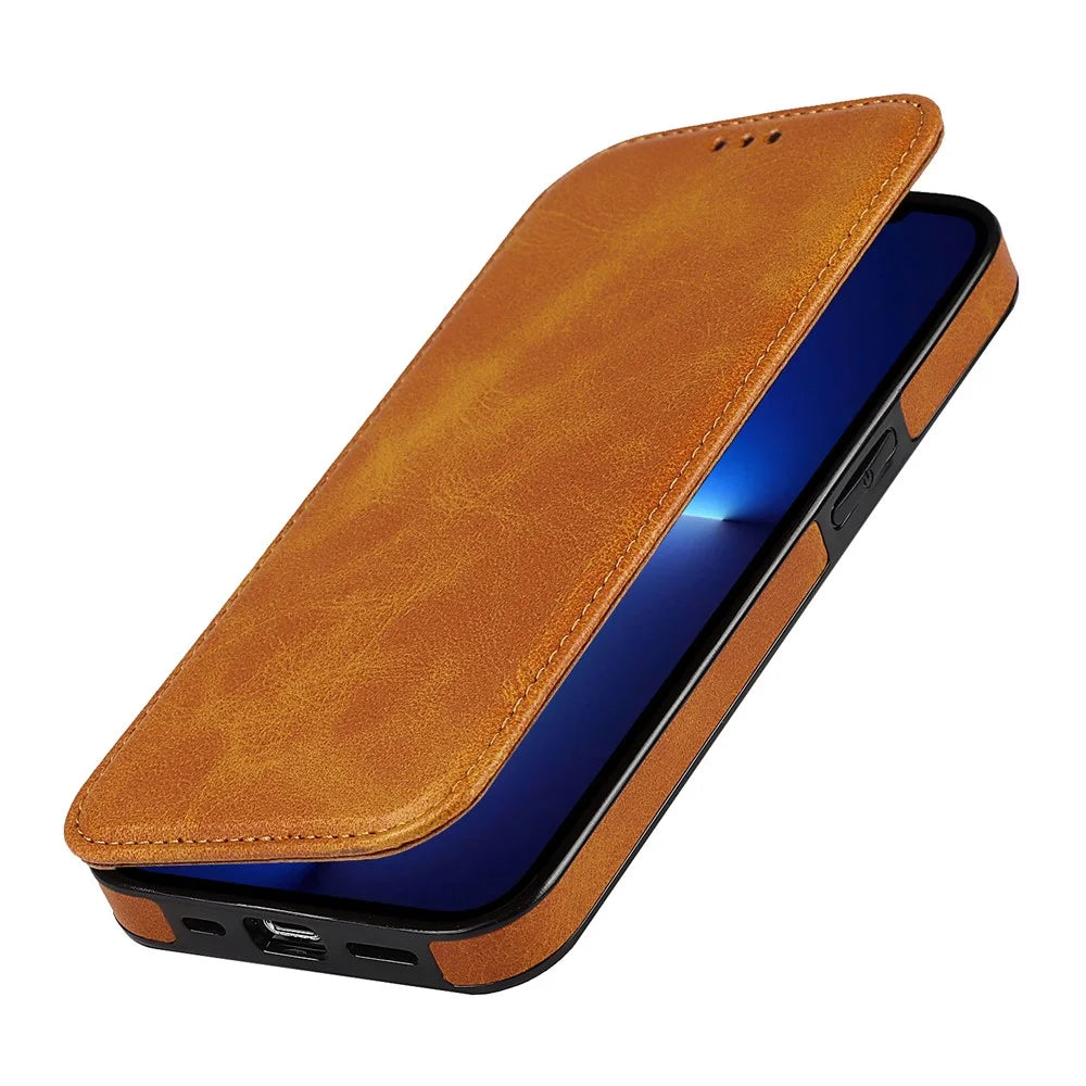 Jazz Series PU Leather + TPU Magnetic Auto-absorbed Stand Phone Cover Case with Card Holder for iPhone 13 Pro 6.1 inch - Khaki - 7