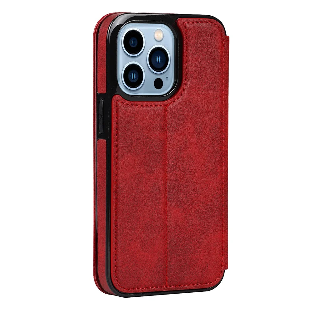 Jazz Series PU Leather Card Slots Magnetic Auto Closure Phone Cover Case with Foldable Stand for iPhone 11 Pro Max 6.5 inch - Red - 3