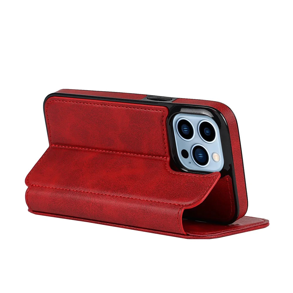 Jazz Series PU Leather Card Slots Magnetic Auto Closure Phone Cover Case with Foldable Stand for iPhone 11 Pro Max 6.5 inch - Red - 5