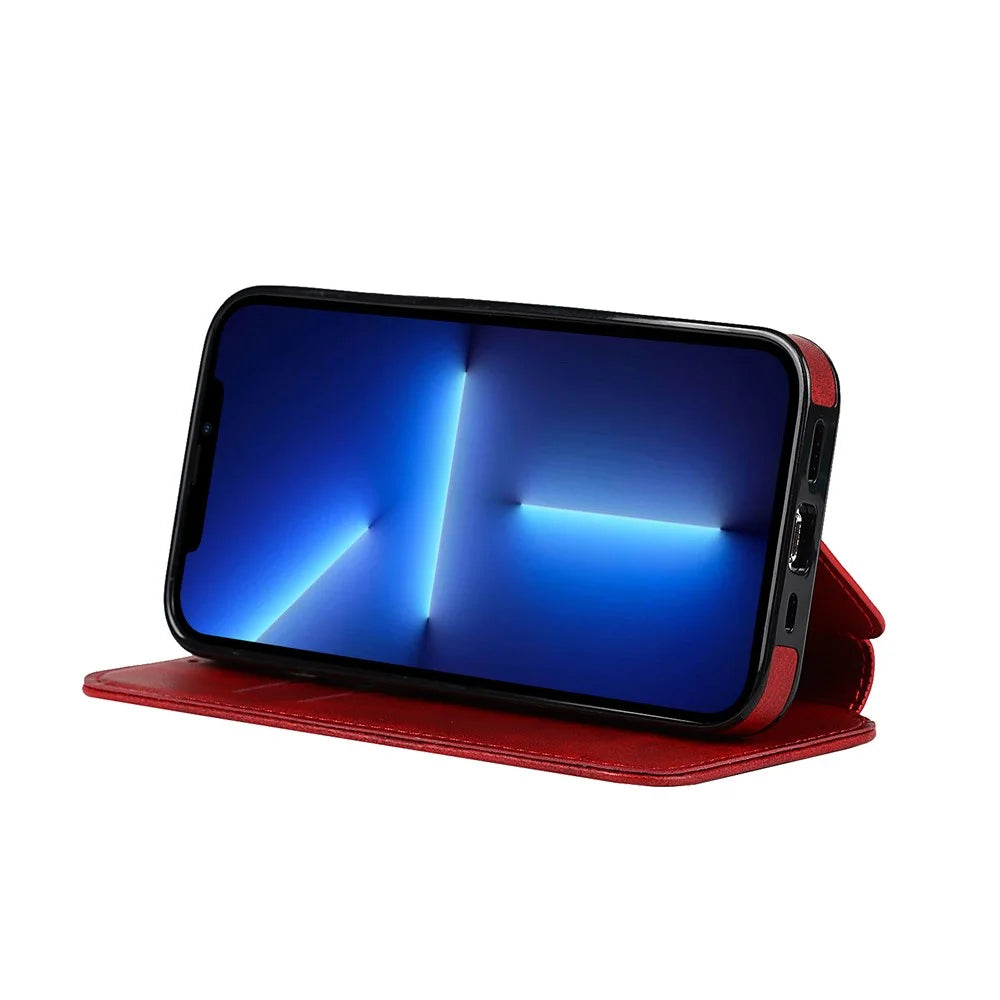 Jazz Series PU Leather Card Slots Magnetic Auto Closure Phone Cover Case with Foldable Stand for iPhone 11 Pro Max 6.5 inch - Red - 6