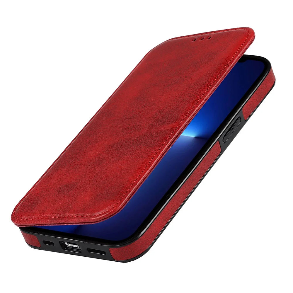 Jazz Series PU Leather Card Slots Magnetic Auto Closure Phone Cover Case with Foldable Stand for iPhone 11 Pro Max 6.5 inch - Red - 7
