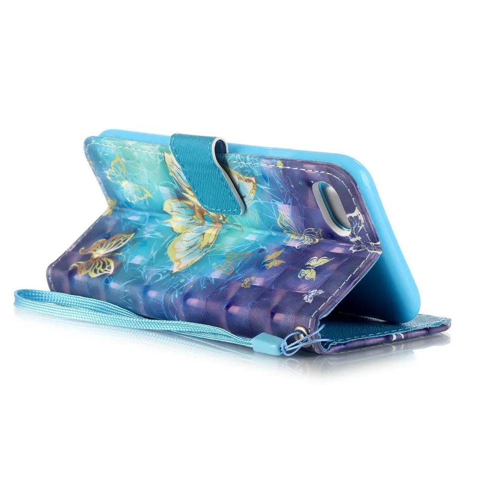 Patterned Leather Stand Flip Cover for iPhone SE (2020)/SE (2022)/8/7 4.7 inch - Beautiful Butterflies - 3