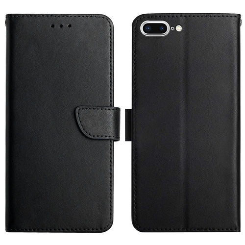 Anti-fingerprint Design Top Layer Genuine Leather Nappa Texture Wallet Stand Full Body Protective Phone Case for iPhone 7 Plus/8 Plus 5.5 inch - Black - 1