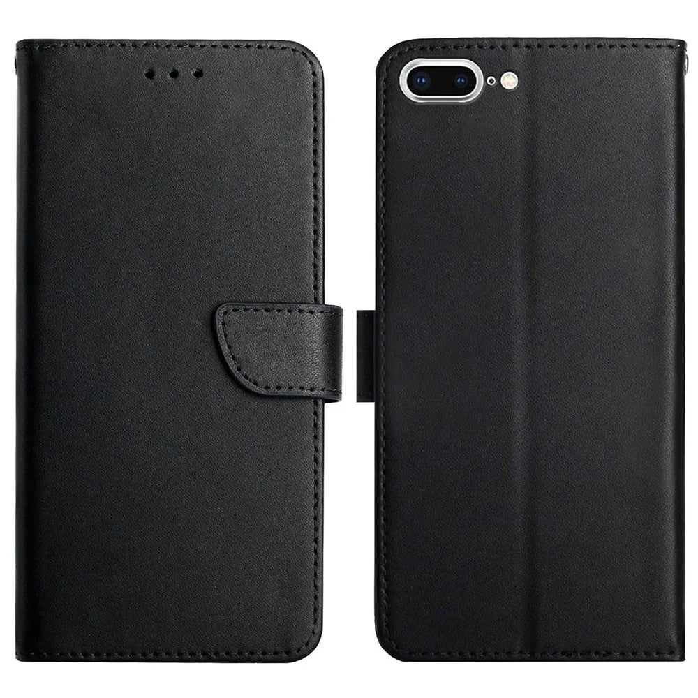 Anti-fingerprint Design Top Layer Genuine Leather Nappa Texture Wallet Stand Full Body Protective Phone Case for iPhone 7 Plus/8 Plus 5.5 inch - Black - 1
