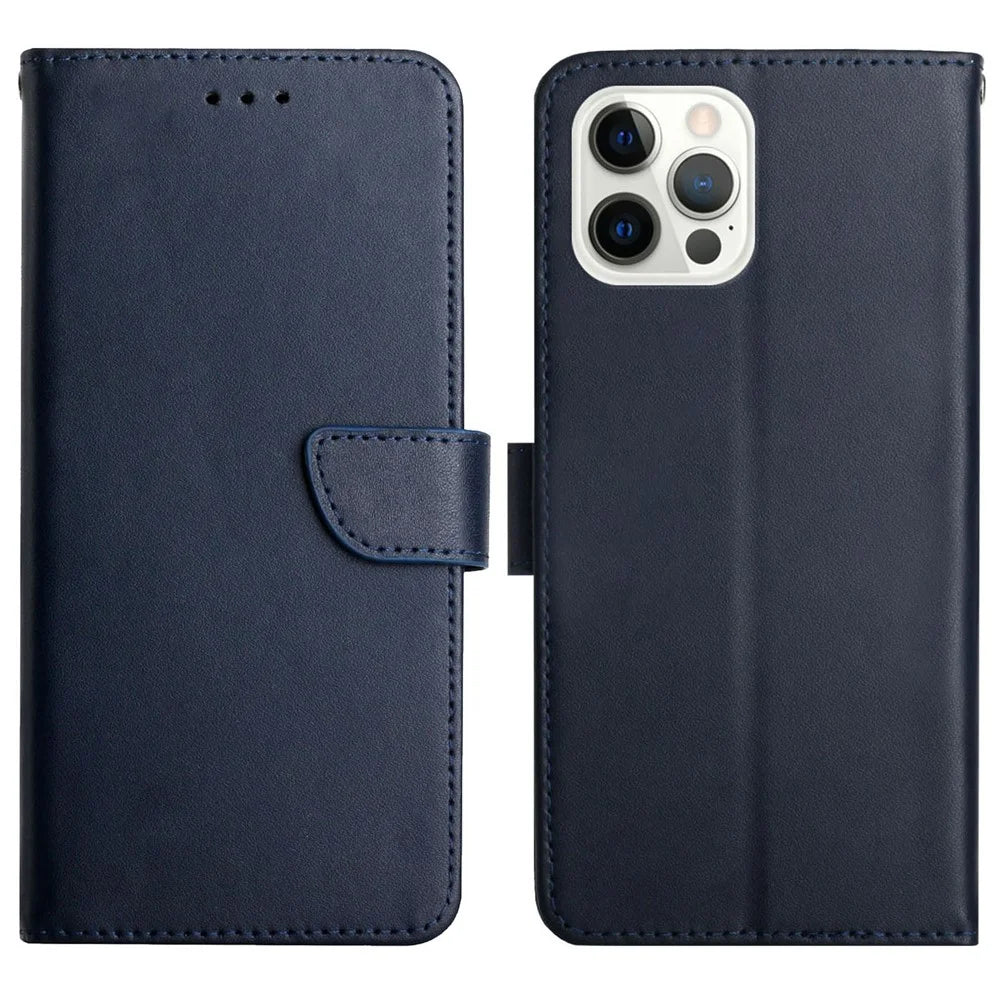 Nappa Texture Solid Color Cover Wallet Genuine Leather Phone Case Shell with Stand for iPhone 13 Pro 6.1 inch - Blue - 1