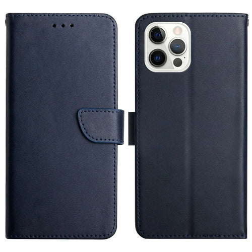 Nappa Texture Solid Color Case Wallet Design Genuine Leather Magnetic Closure Phone Shell with Stand for iPhone 13 Pro Max 6.7 inch - Blue - 1
