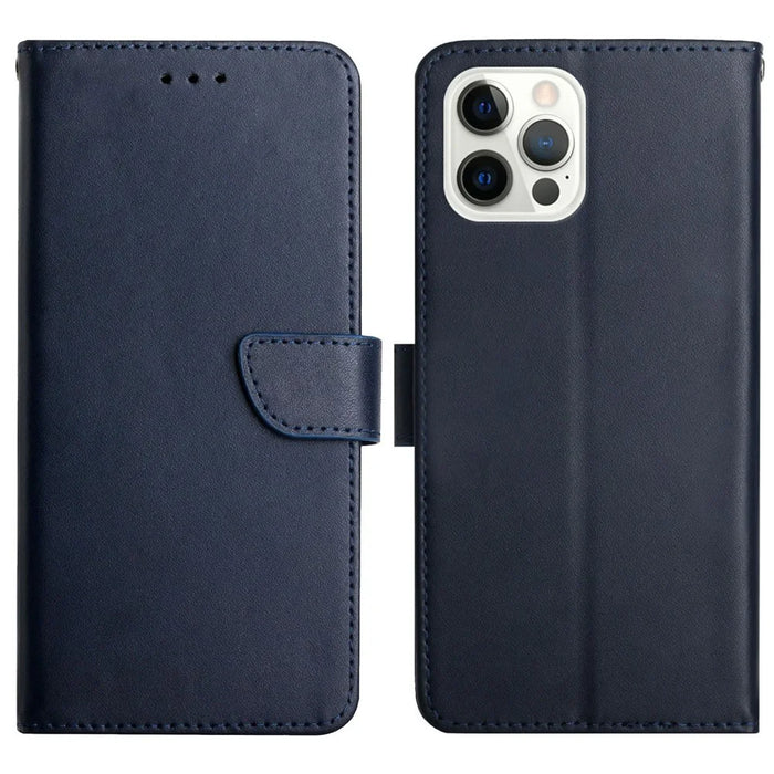 Nappa Texture Solid Color Case Wallet Design Genuine Leather Magnetic Closure Phone Shell with Stand for iPhone 13 Pro Max 6.7 inch - Blue - 1