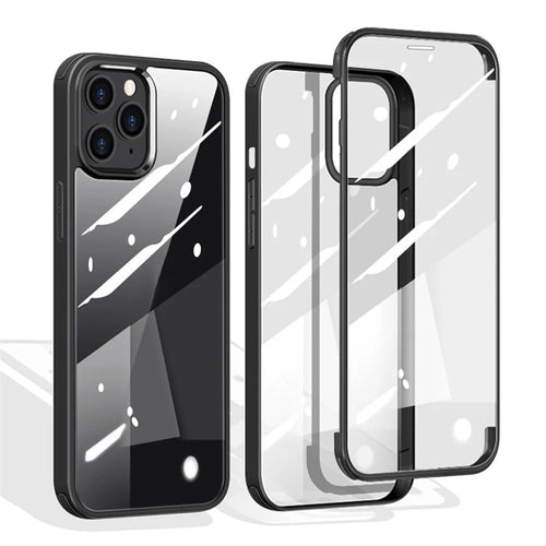 Shock Resistant Double-sided Tempered Glass Phone Case Phone Covering with TPU Edge for iPhone 13 Pro Max 6.7 inch - Black - 1