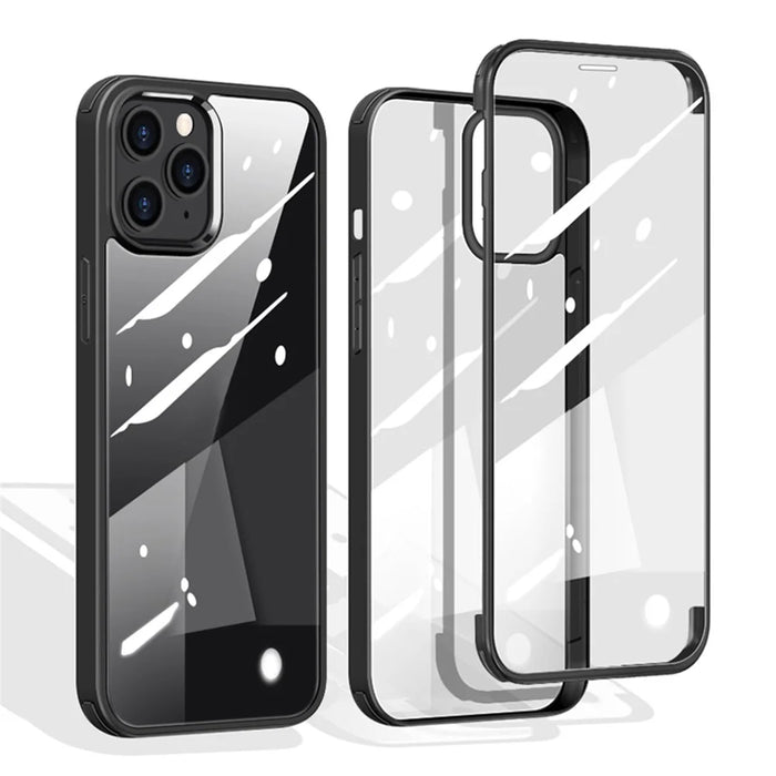 Shock Resistant Double-sided Tempered Glass Phone Case Phone Covering with TPU Edge for iPhone 13 Pro Max 6.7 inch - Black - 1