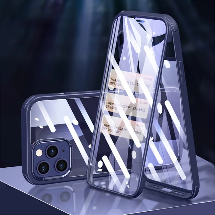 Shock Resistant Double-sided Tempered Glass Phone Case Phone Covering with TPU Edge for iPhone 13 Pro Max 6.7 inch - Black - 2