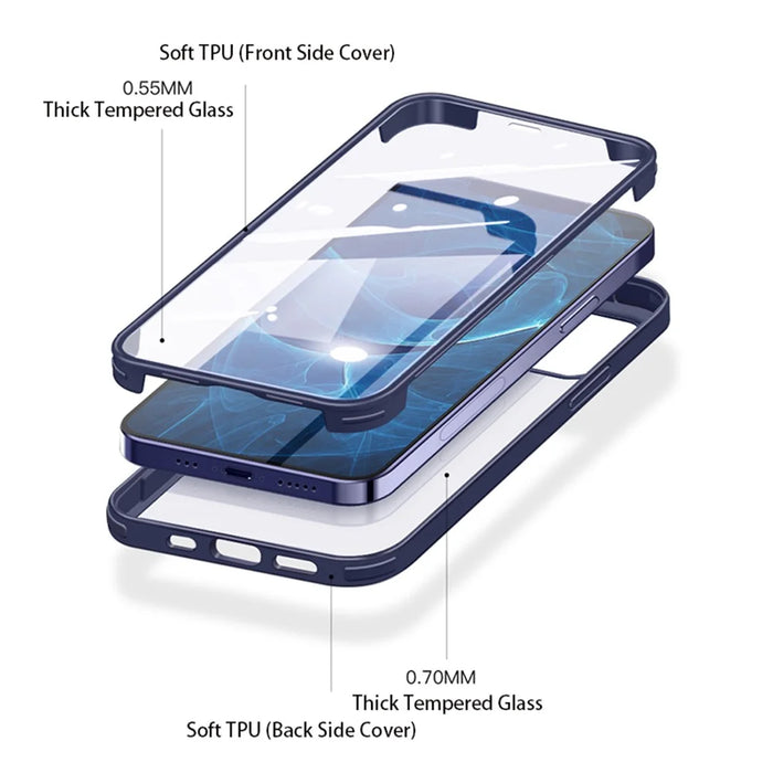 Shock Resistant Double-sided Tempered Glass Phone Case Phone Covering with TPU Edge for iPhone 13 Pro Max 6.7 inch - Black - 3