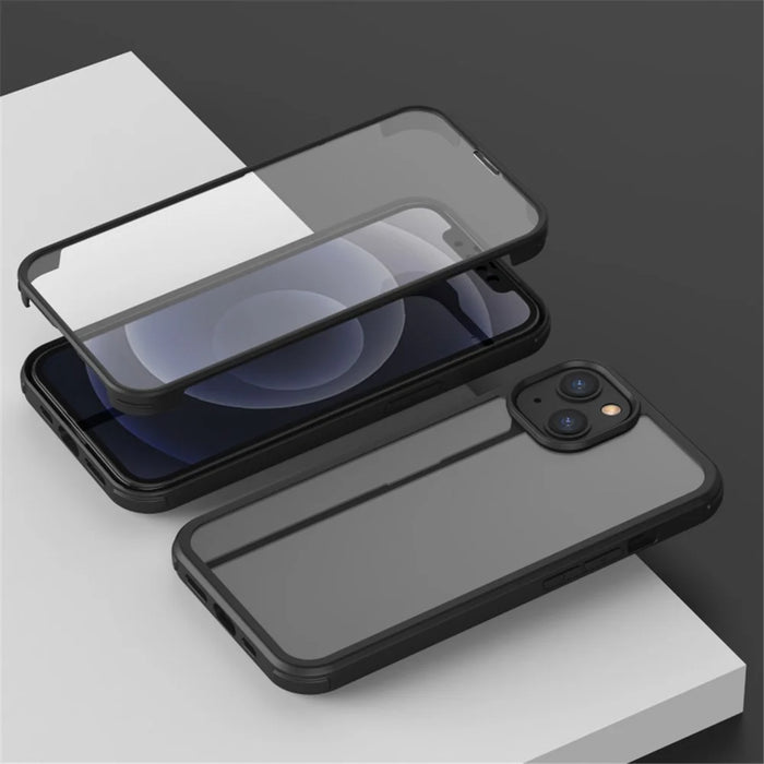 Scratch-resistant Double-sided Tempered Glass+TPU Edge Phone Case Phone Covering for iPhone 13 6.1 inch - Black - 1