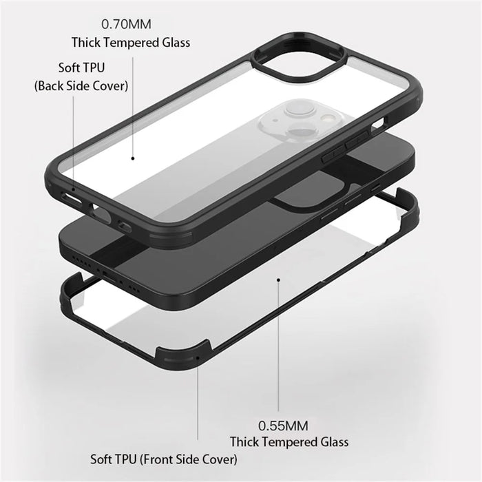 Scratch-resistant Double-sided Tempered Glass+TPU Edge Phone Case Phone Covering for iPhone 13 6.1 inch - Black - 4