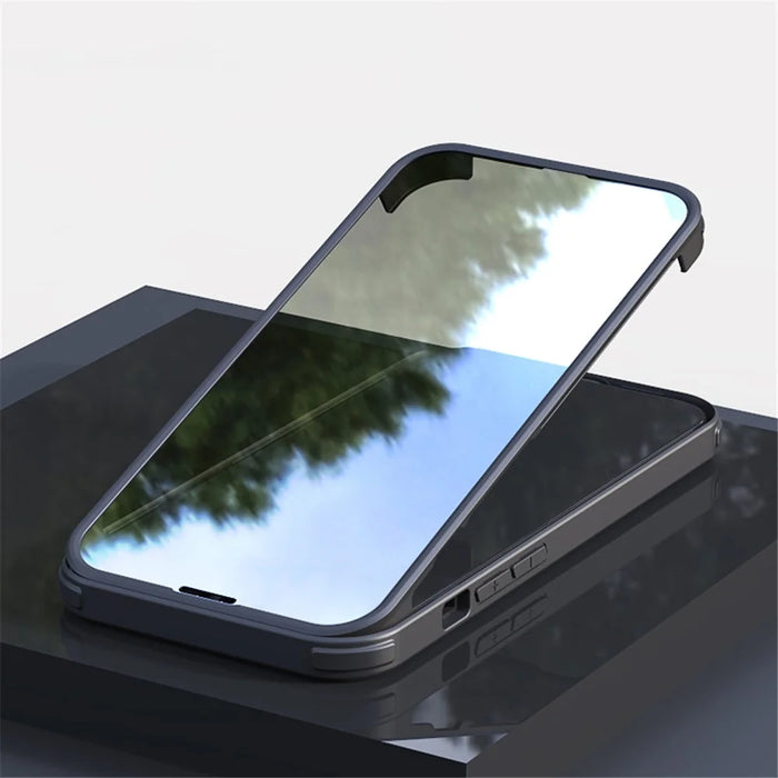 Scratch-resistant Double-sided Tempered Glass+TPU Edge Phone Case Phone Covering for iPhone 13 6.1 inch - Black - 5