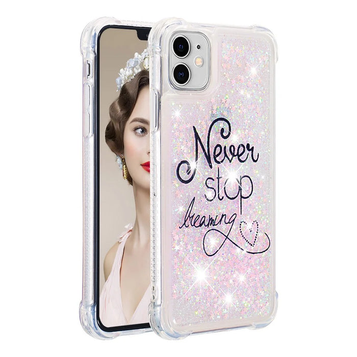 Pattern Printing Design Quicksand Moving Glitter Case Scratch-resistant Shockproof TPU Cover for iPhone 11 6.1 inch - Never Stop Dreaming - 1