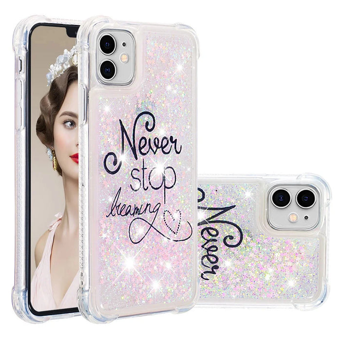 Pattern Printing Design Quicksand Moving Glitter Case Scratch-resistant Shockproof TPU Cover for iPhone 11 6.1 inch - Never Stop Dreaming - 2