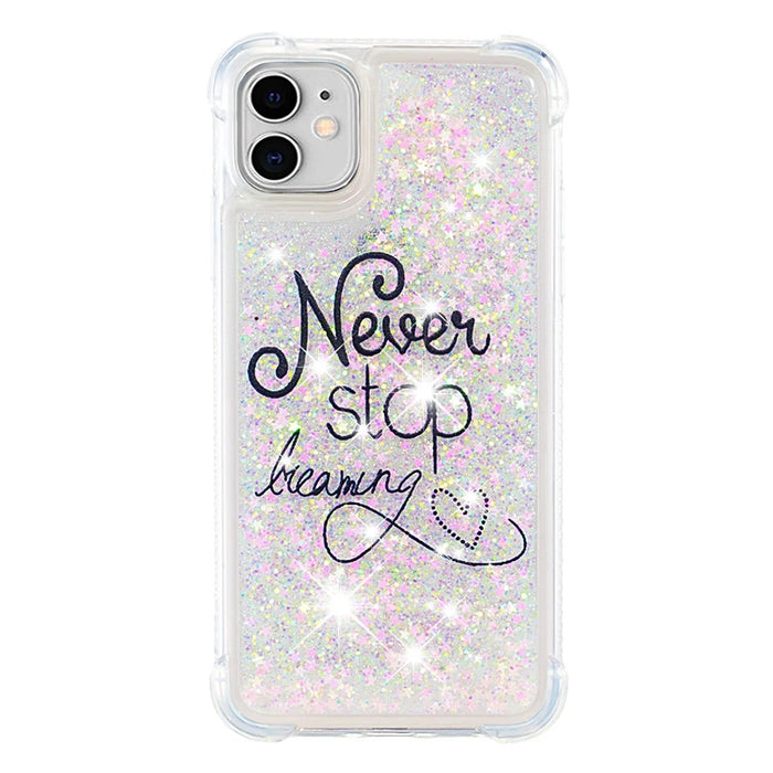Pattern Printing Design Quicksand Moving Glitter Case Scratch-resistant Shockproof TPU Cover for iPhone 11 6.1 inch - Never Stop Dreaming - 3