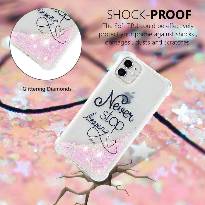 Pattern Printing Design Quicksand Moving Glitter Case Scratch-resistant Shockproof TPU Cover for iPhone 11 6.1 inch - Never Stop Dreaming - 4