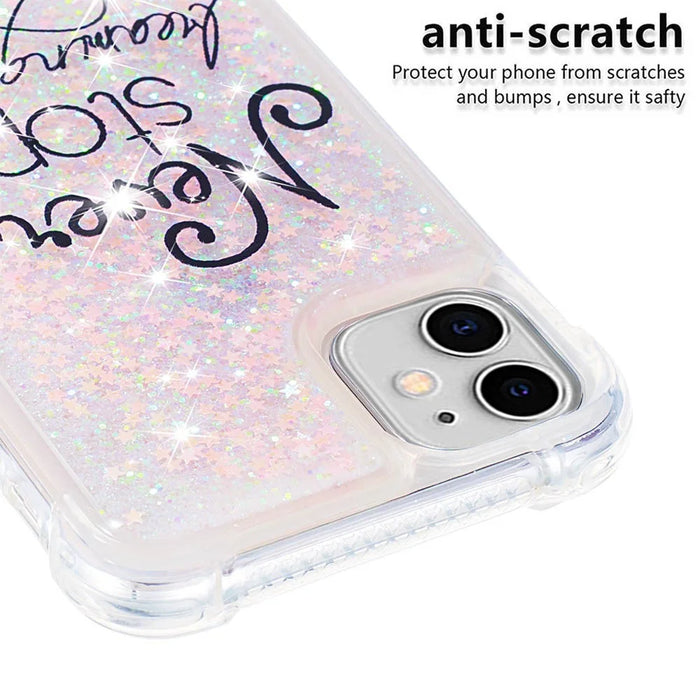 Pattern Printing Design Quicksand Moving Glitter Case Scratch-resistant Shockproof TPU Cover for iPhone 11 6.1 inch - Never Stop Dreaming - 5