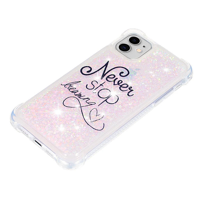 Pattern Printing Design Quicksand Moving Glitter Case Scratch-resistant Shockproof TPU Cover for iPhone 11 6.1 inch - Never Stop Dreaming - 6