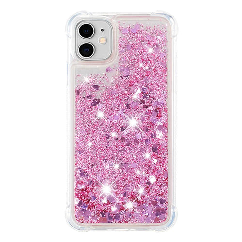 Reinforced Corner Anti-fall Quicksand Glitter TPU Protective Phone Case Shell for iPhone 11 6.1 inch - Rose Gold Hearts - 1