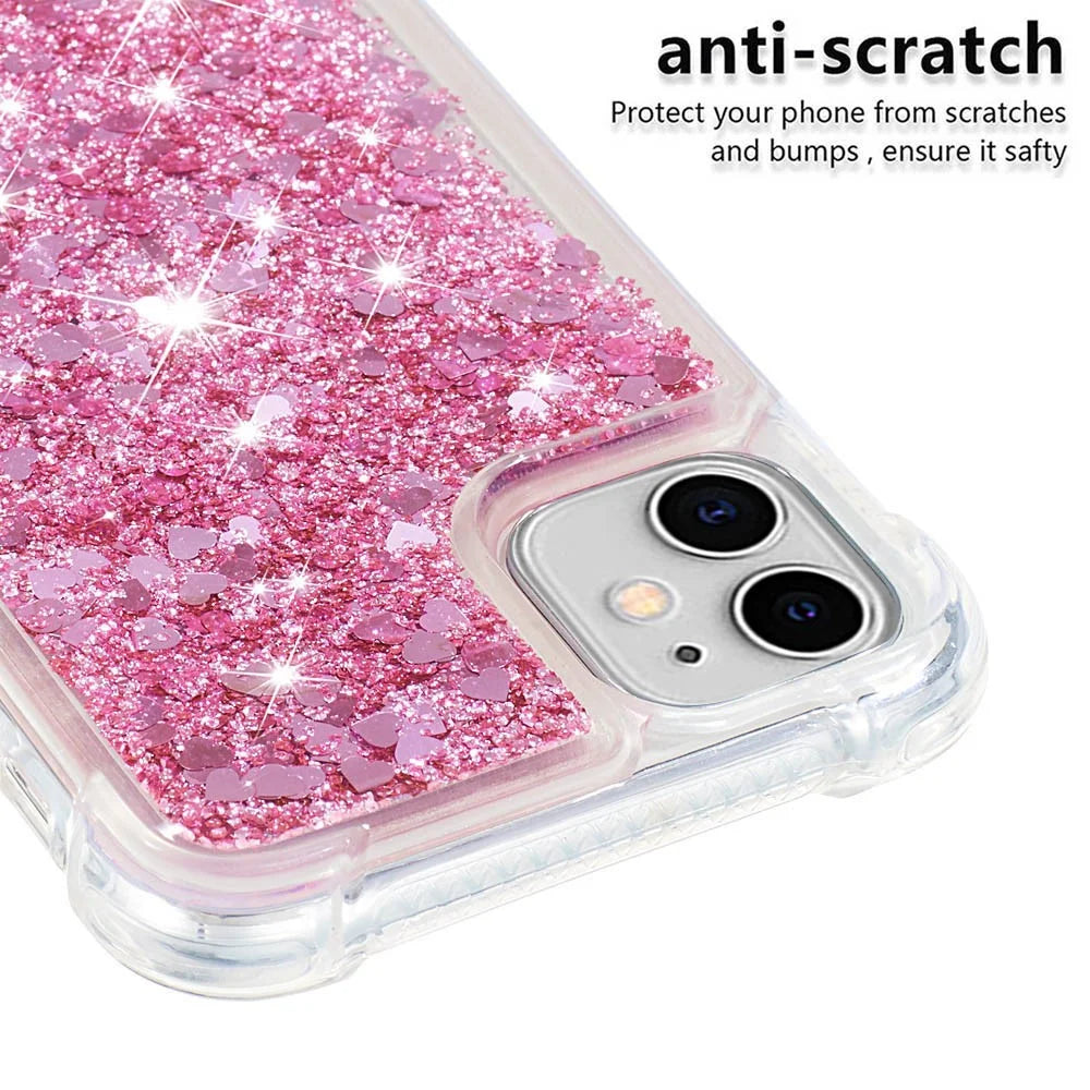 Reinforced Corner Anti-fall Quicksand Glitter TPU Protective Phone Case Shell for iPhone 11 6.1 inch - Rose Gold Hearts - 3
