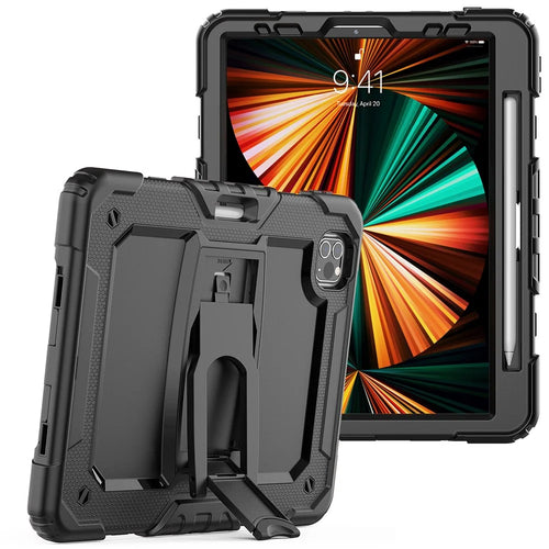 Thickened Silicone + PC Well-protected Tablet Case Kickstand Cover with Shoulder Strap for iPad Pro 11 (2022) /  (2021) / (2020) / (2018) - All Black - 1