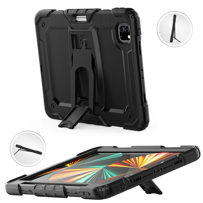 Thickened Silicone + PC Well-protected Tablet Case Kickstand Cover with Shoulder Strap for iPad Pro 11 (2022) /  (2021) / (2020) / (2018) - All Black - 3