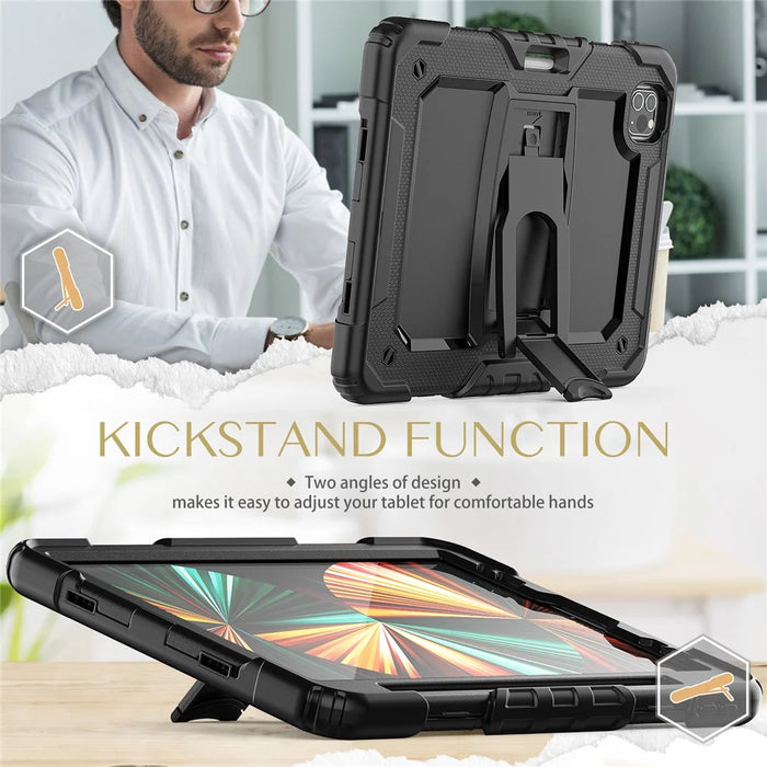 Thickened Silicone + PC Well-protected Tablet Case Kickstand Cover with Shoulder Strap for iPad Pro 11 (2022) /  (2021) / (2020) / (2018) - All Black - 4