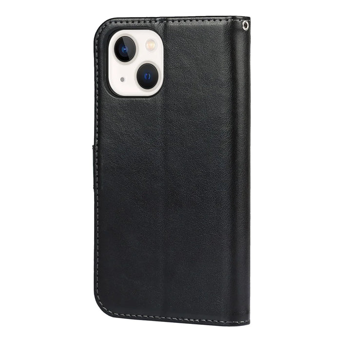 Drop-Proof R61 Texture Felled Seam PU Leather Wallet Cover Horizontal Stand Shell for iPhone 13 6.1 inch - Black - 3