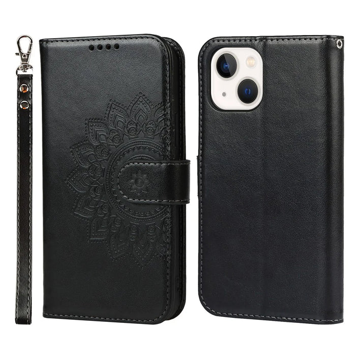 Pattern Imprinting Felled Seam Design R61 Texture PU Leather Wallet Phone Cover Shell for iPhone 13 mini 5.4 inch - Black - 1