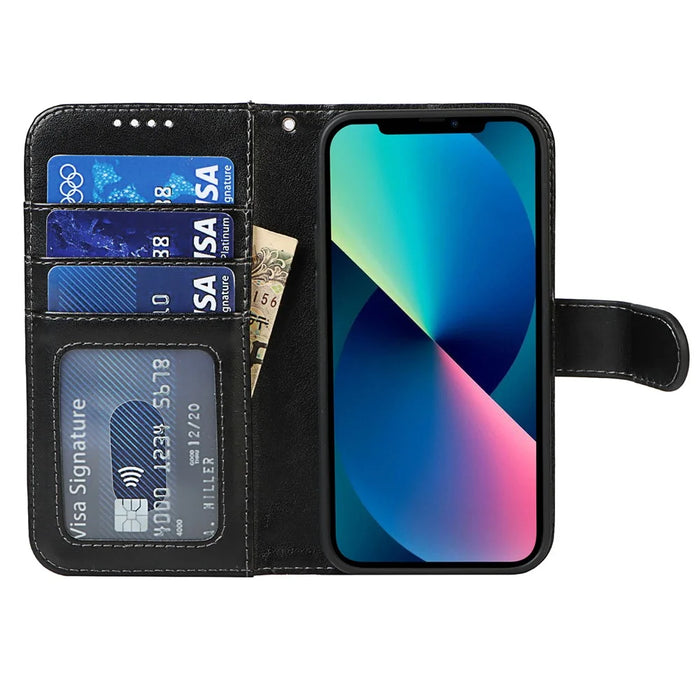Pattern Imprinting Felled Seam Design R61 Texture PU Leather Wallet Phone Cover Shell for iPhone 13 mini 5.4 inch - Black - 4
