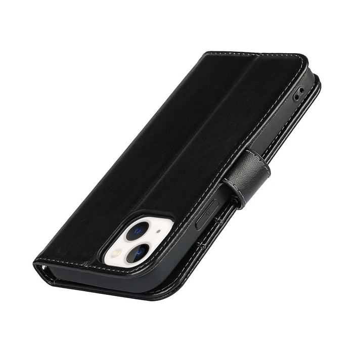 Pattern Imprinting Felled Seam Design R61 Texture PU Leather Wallet Phone Cover Shell for iPhone 13 mini 5.4 inch - Black - 7