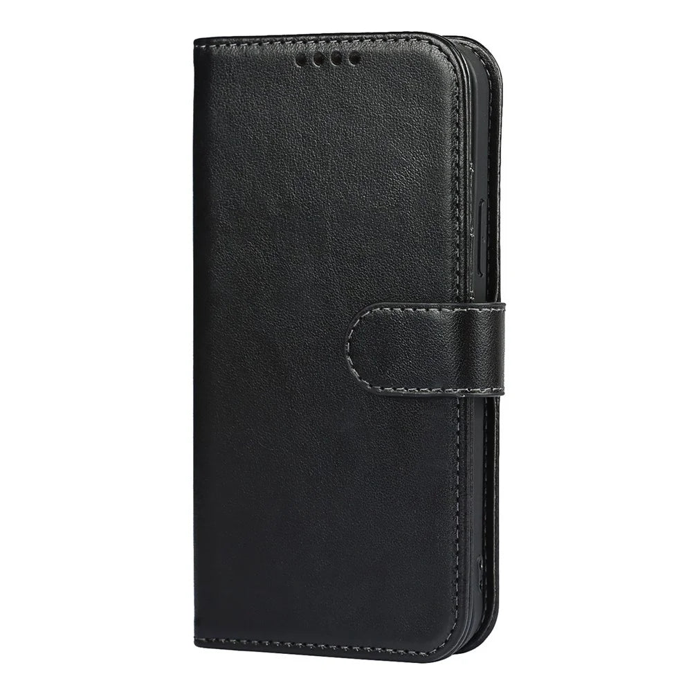 R61 Texture Felled Seam Phone Case Full Body Protection PU Leather Wallet Cover Stand Shell for iPhone 13 Pro 6.1 inch - Black - 2