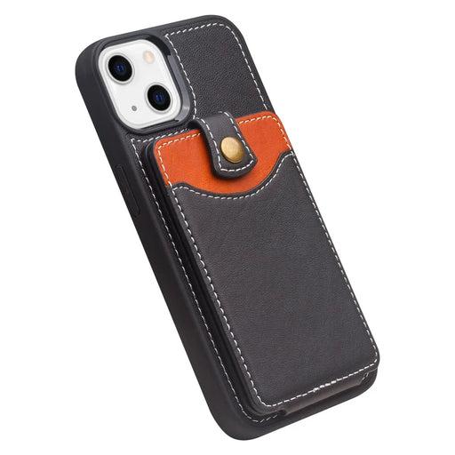 QIALINO Business Style Cowhide Leather Coated TPU Phone Case with Card Holder for iPhone 13 6.1 inch - Black - 2