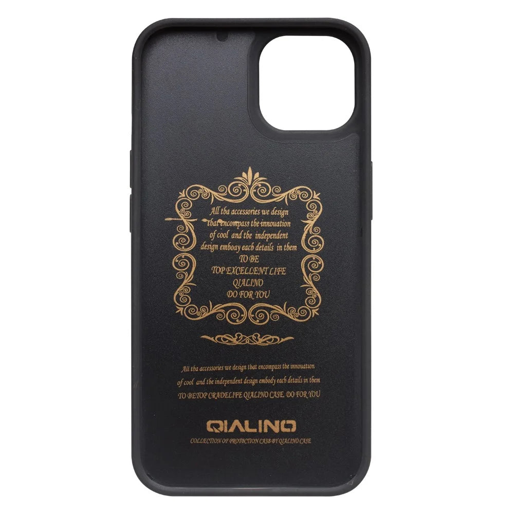 QIALINO Business Style Cowhide Leather Coated TPU Phone Case with Card Holder for iPhone 13 6.1 inch - Black - 5