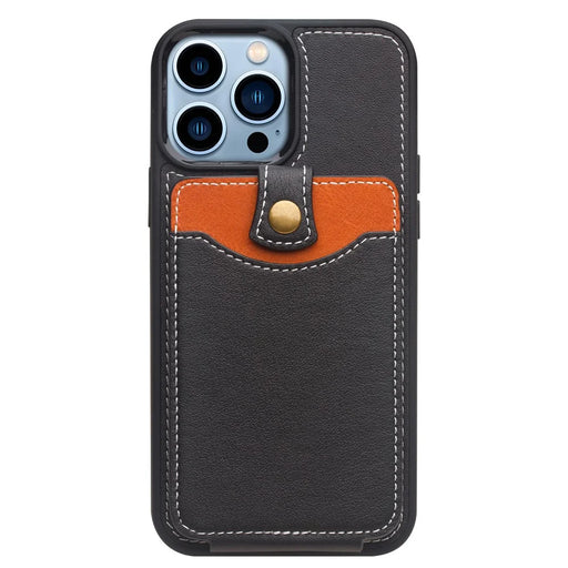 QIALINO Business Style Card Slots Cowhide Leather Coated TPU Phone Case Shell for iPhone 13 Pro 6.1 inch - Black - 2