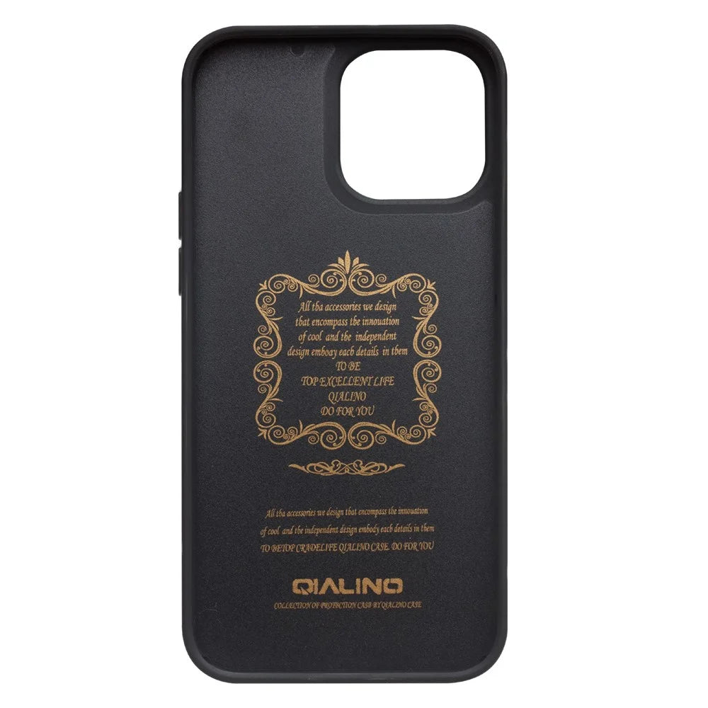 QIALINO Business Style Card Slots Cowhide Leather Coated TPU Phone Case Shell for iPhone 13 Pro 6.1 inch - Black - 4