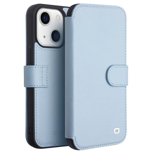 QIALINO Business Style Genuine Cowhide Leather Phone Case Cover with Wallet Design for iPhone 13 6.1 inch - Blue - 1