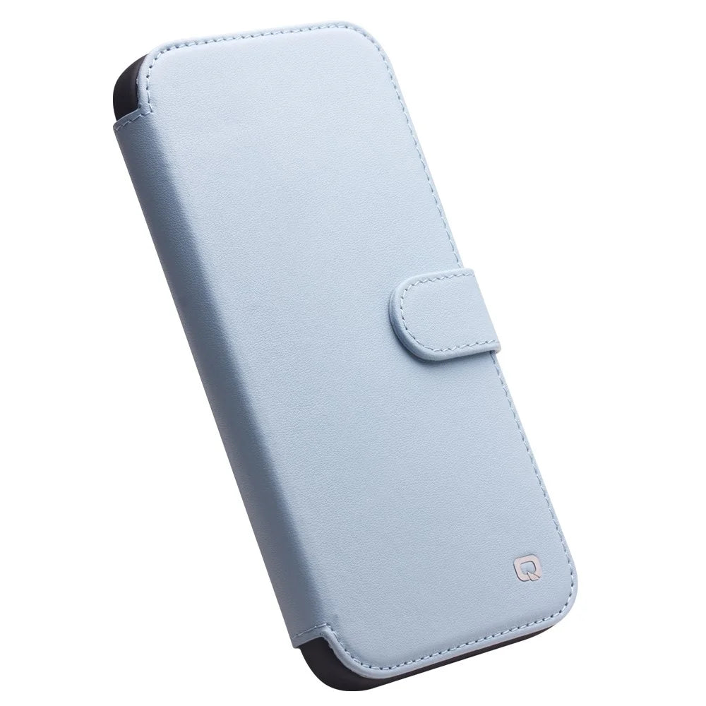 QIALINO Business Style Genuine Cowhide Leather Wallet Cover Magnetic Clasp Phone Case for iPhone 13 Pro 6.1 inch - Blue - 4